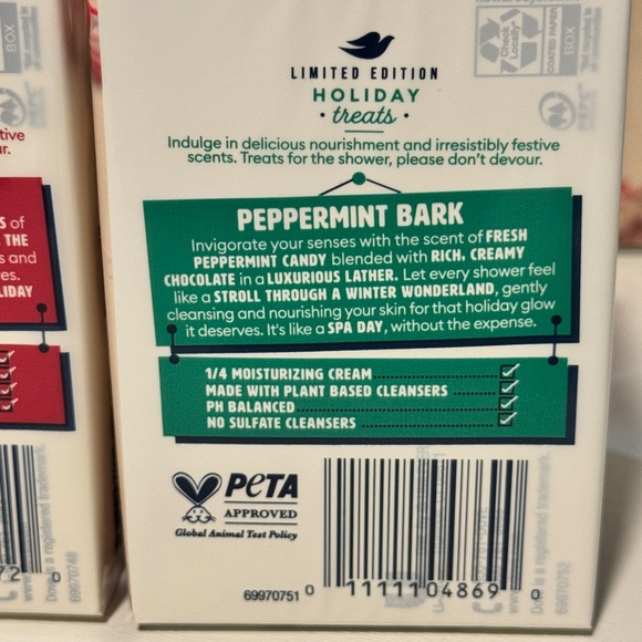 Dove Holiday Treats Beauty Bar Soap LIMITED EDITION Peppermint Bark 8 bars - Picture 2 of 3